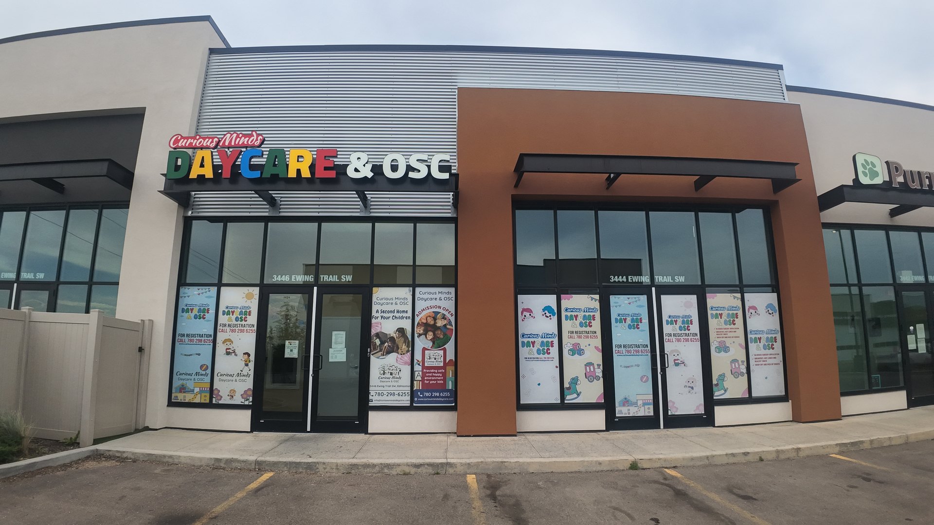 Exterior of Curious Minds Daycare and OSC at Ewing Trail Plaza