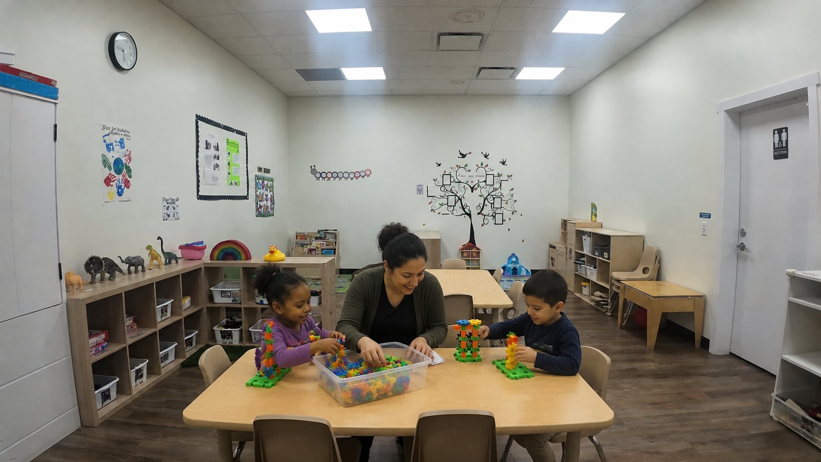 Educator guiding children through open-ended play at Curious Minds