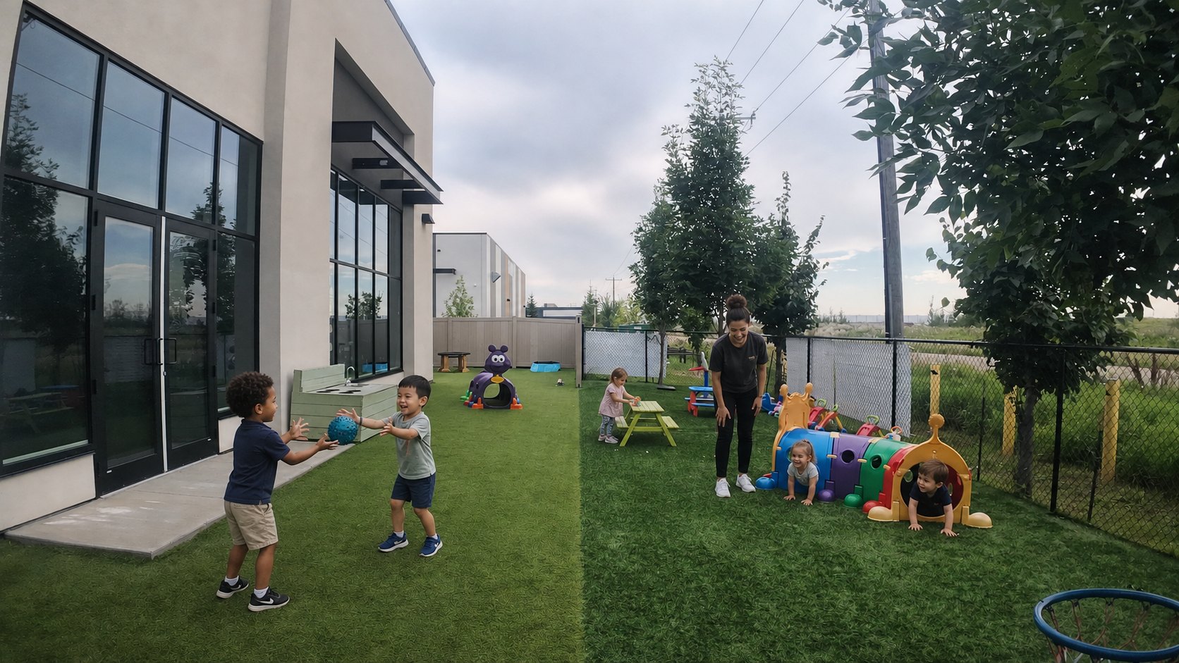 Children enjoying supervised play in the Curious Minds outdoor playground