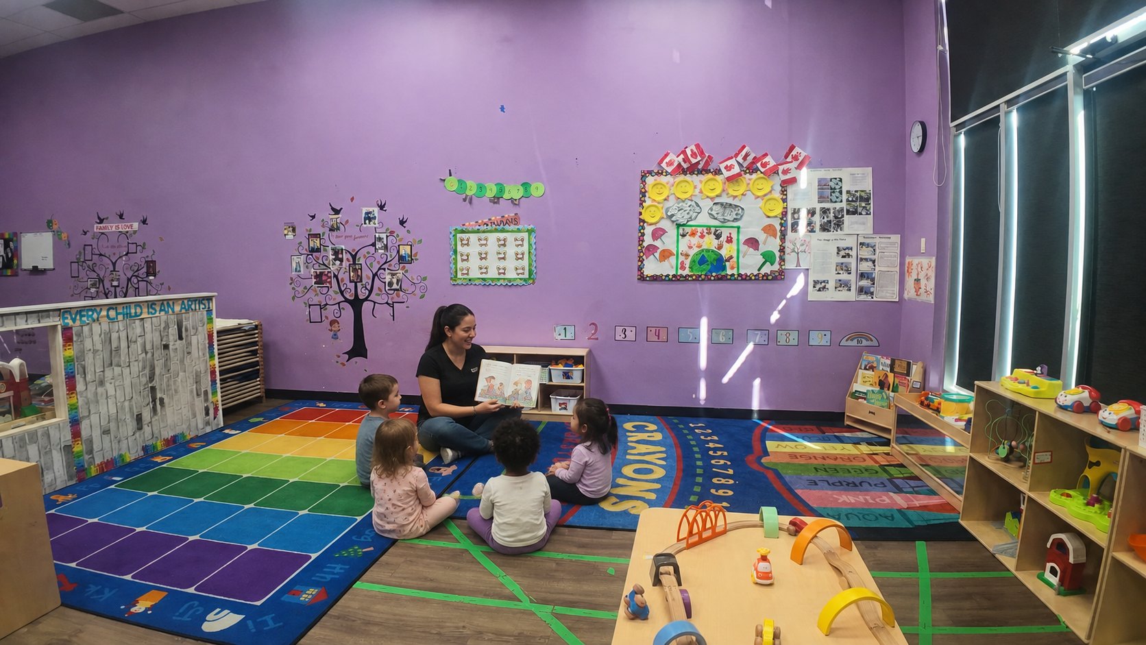 Educator reading with toddlers in a Curious Minds classroom